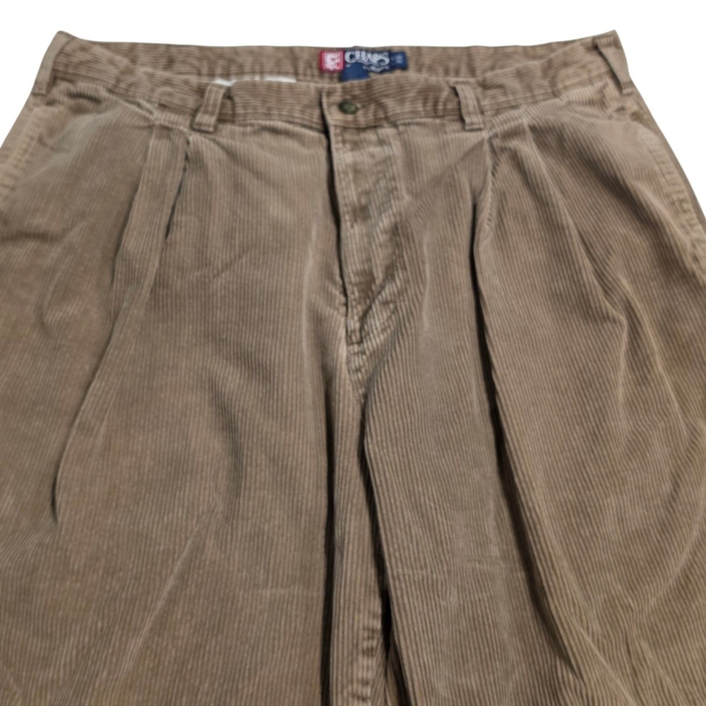 Chaps Ralph Lauren Mens Corduroy Pants Tan Pleated Straight 34x30 (tagged 38x32)